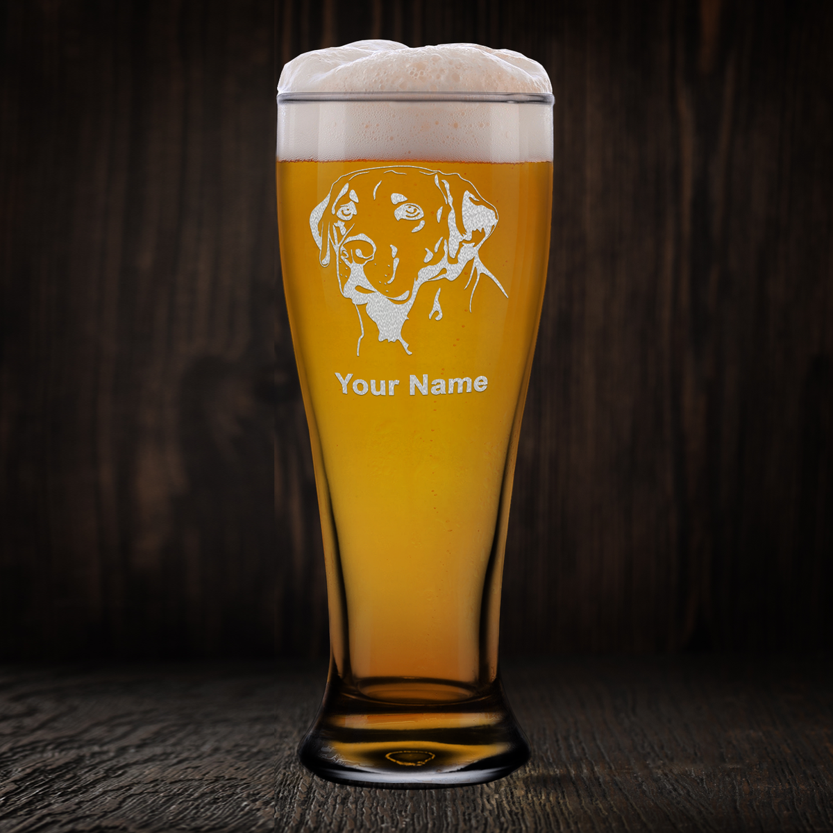 Personalized Labrador Head Etched 16 oz Beer Pilsner Glass