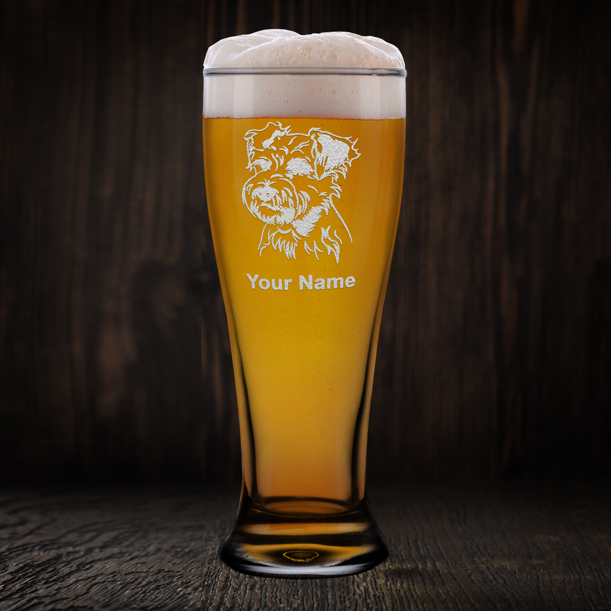 Personalized Miniature Schnauzer Head Etched 16 oz Beer Pilsner Glass