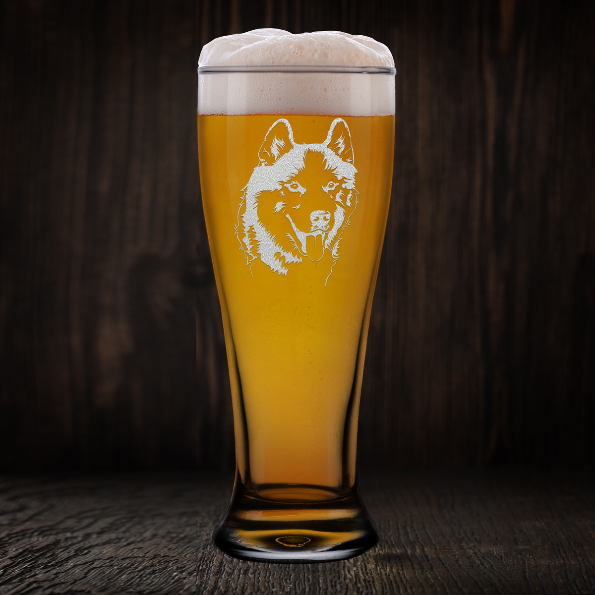 Siberian Huskie Head Etched 16 oz Beer Pilsner Glass