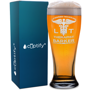Personalized LMT Licensed Massage Therapist Etched 16 oz Beer Pilsner Glass