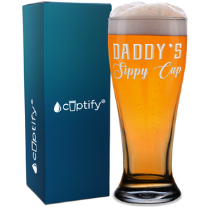 Daddy's Sippy Cup Etched on 16 oz Glass Pilsner