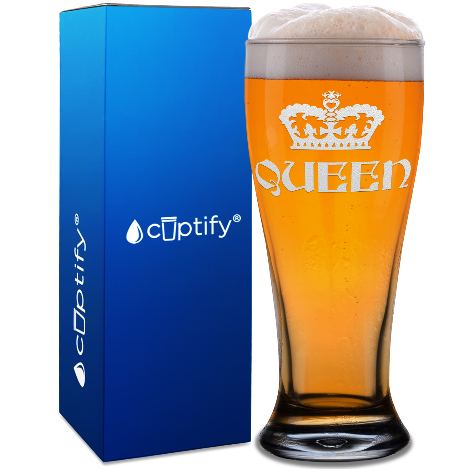 Queen Etched on 16 oz Glass Pilsner