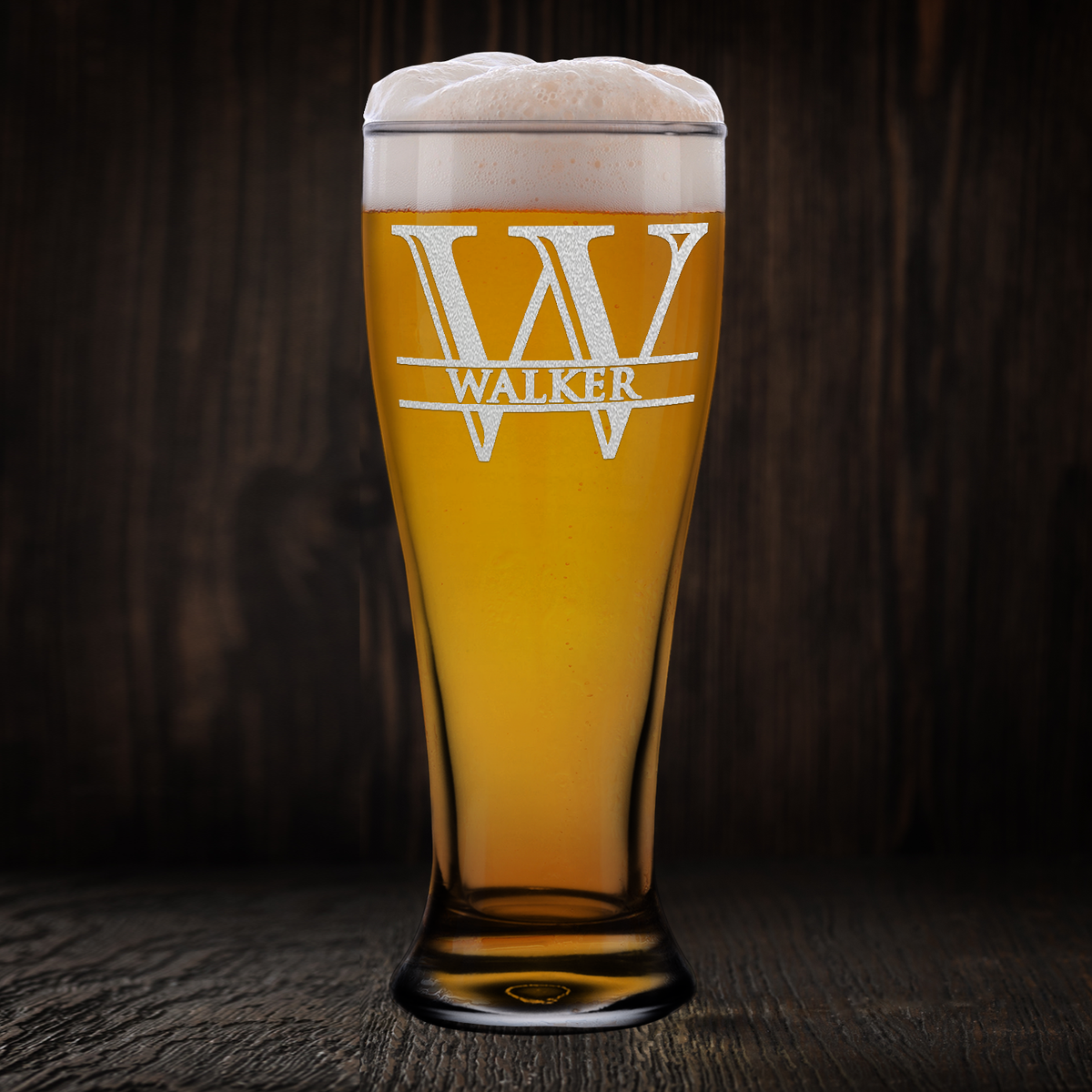 Personalized Initial Monogram with Name Etched 16oz Beer Pilsner Glass