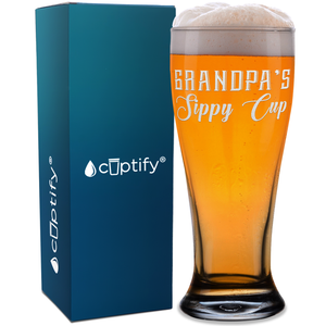 Grandpa's Sippy Cup Etched on 16 oz Glass Pilsner