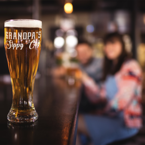 Grandpa's Sippy Cup Etched on 16 oz Glass Pilsner