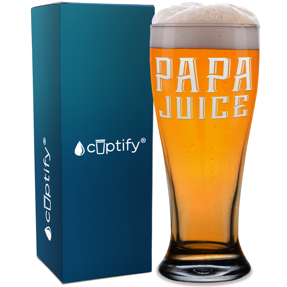 Papa Juice Etched on 16 oz Glass Pilsner