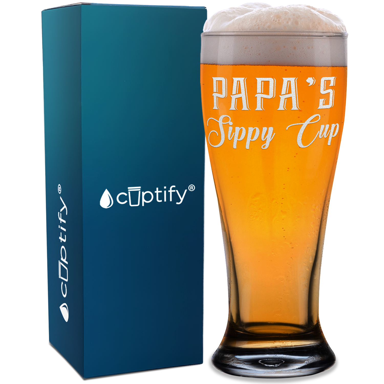 Papa's Sippy Cup Etched on 16 oz Glass Pilsner