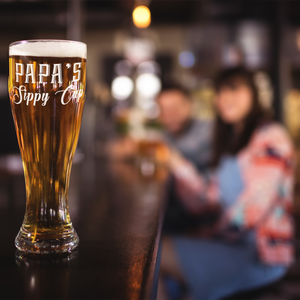 Papa's Sippy Cup Etched on 16 oz Glass Pilsner