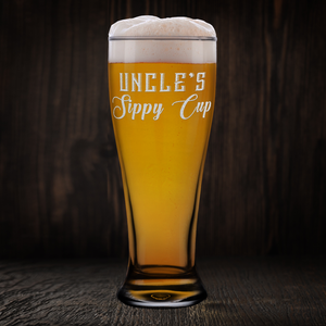 Uncle's Sippy Cup Etched on 16 oz Glass Pilsner
