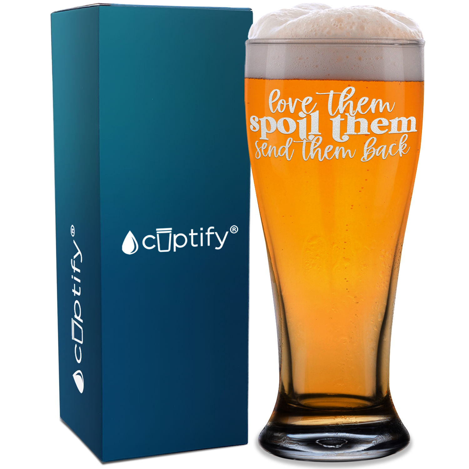 Love Them Spoil Them Etched on 16 oz Glass Pilsner