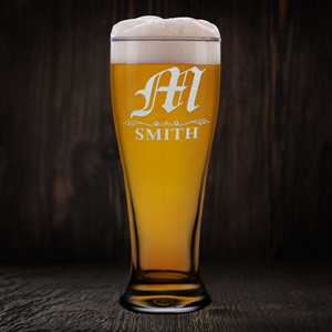 Personalized Gothic Initial Etched 16oz Beer Pilsner Glass