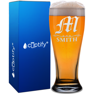 Personalized Gothic Initial Etched 16oz Beer Pilsner Glass