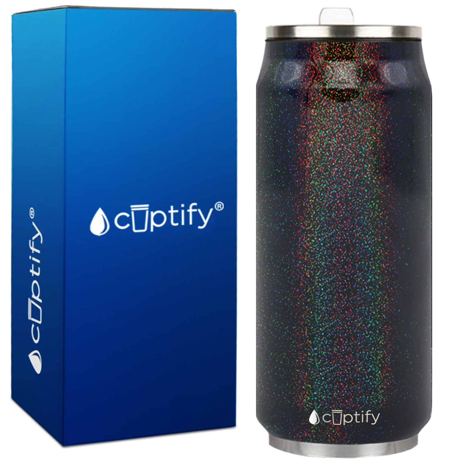 Black Glitter 16oz Cola Can Bottle