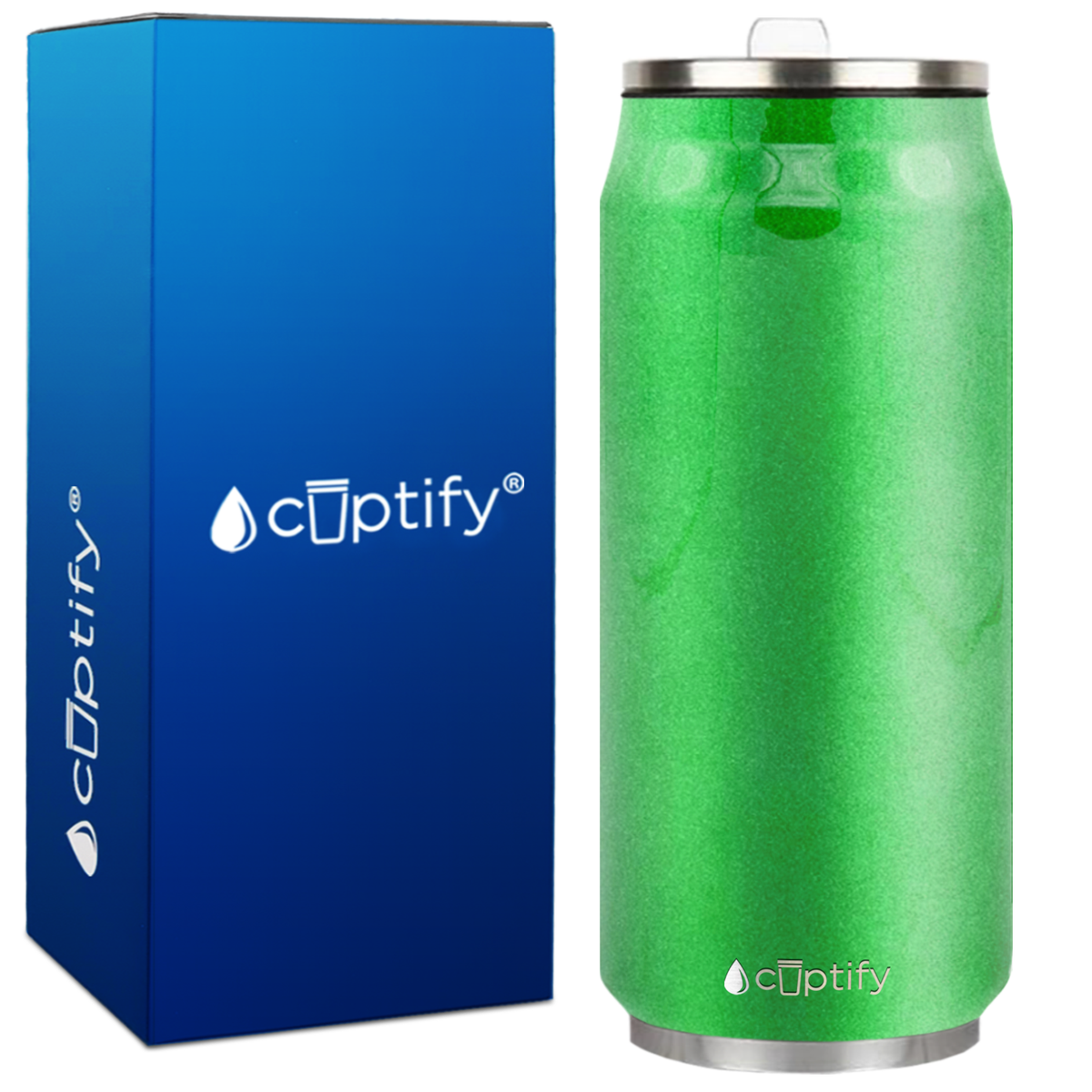 Green Glitter 16oz Cola Can Bottle