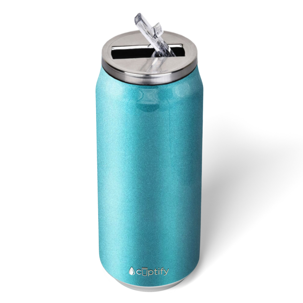 Seafoam Glitter 16oz Cola Can Bottle