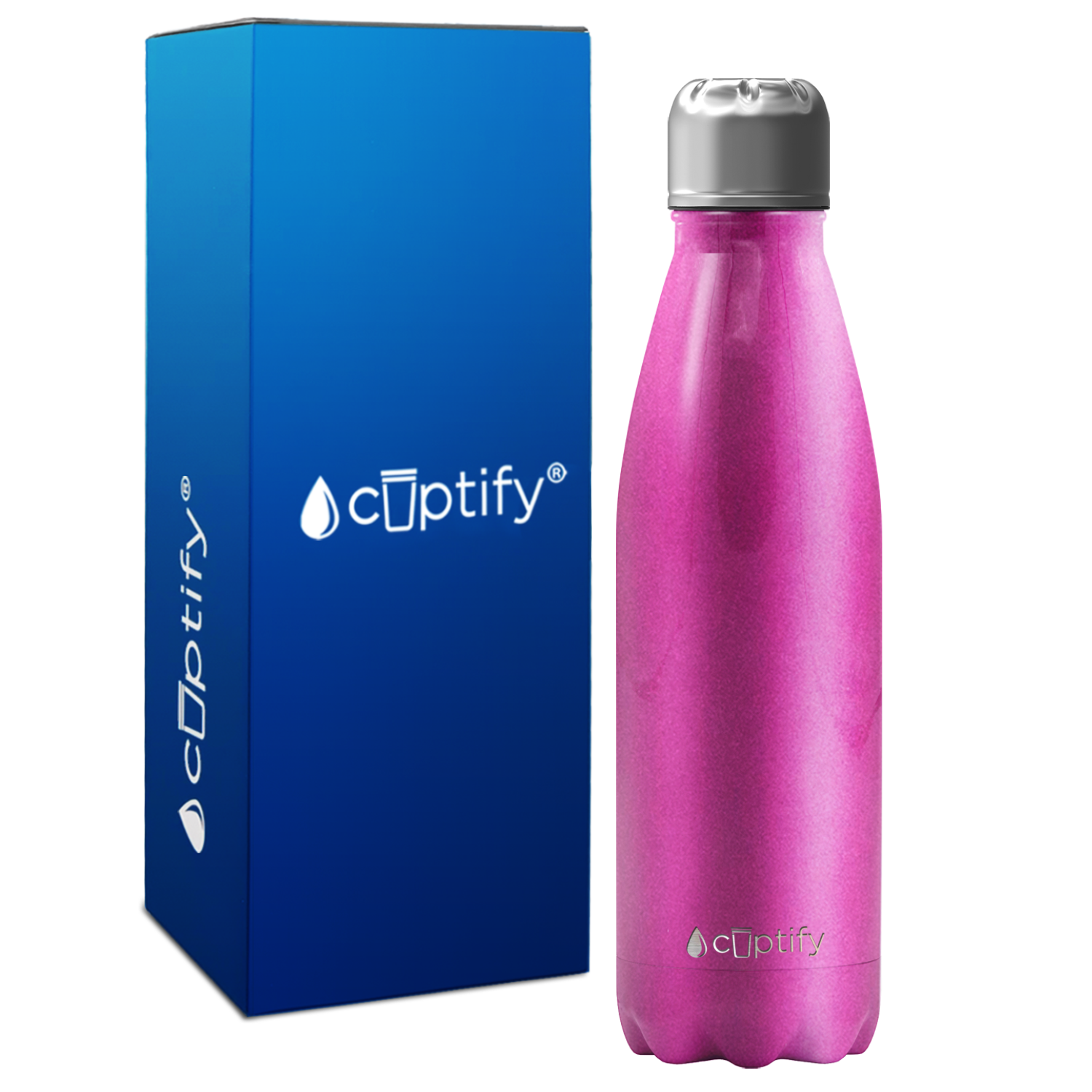 Hot Pink Glitter 17oz Retro Water Bottle