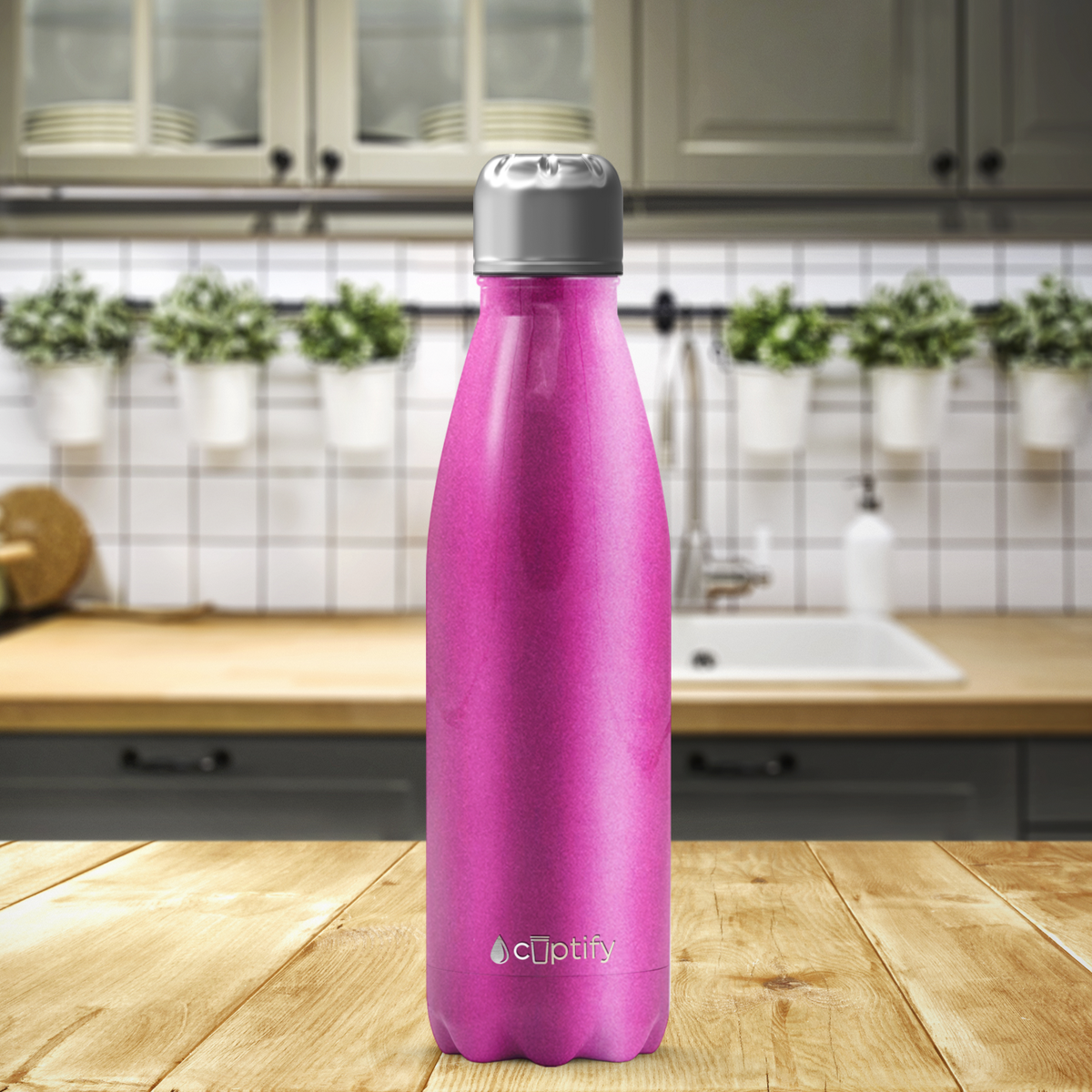 Hot Pink Glitter 17oz Retro Water Bottle