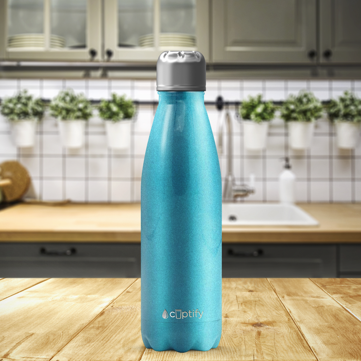 Seafoam Glitter 17oz Retro Water Bottle