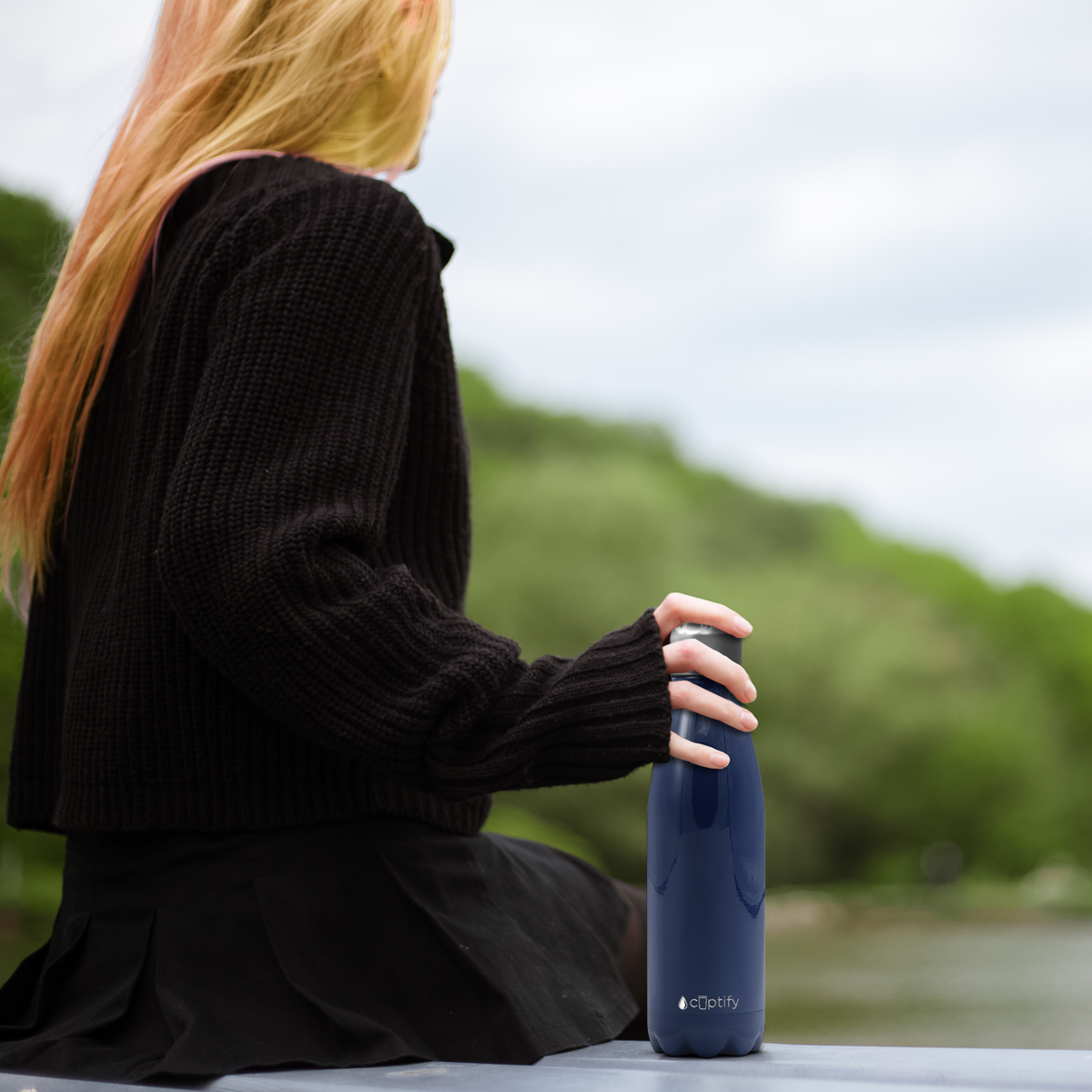 Navy Blue Gloss 17oz Retro Water Bottle