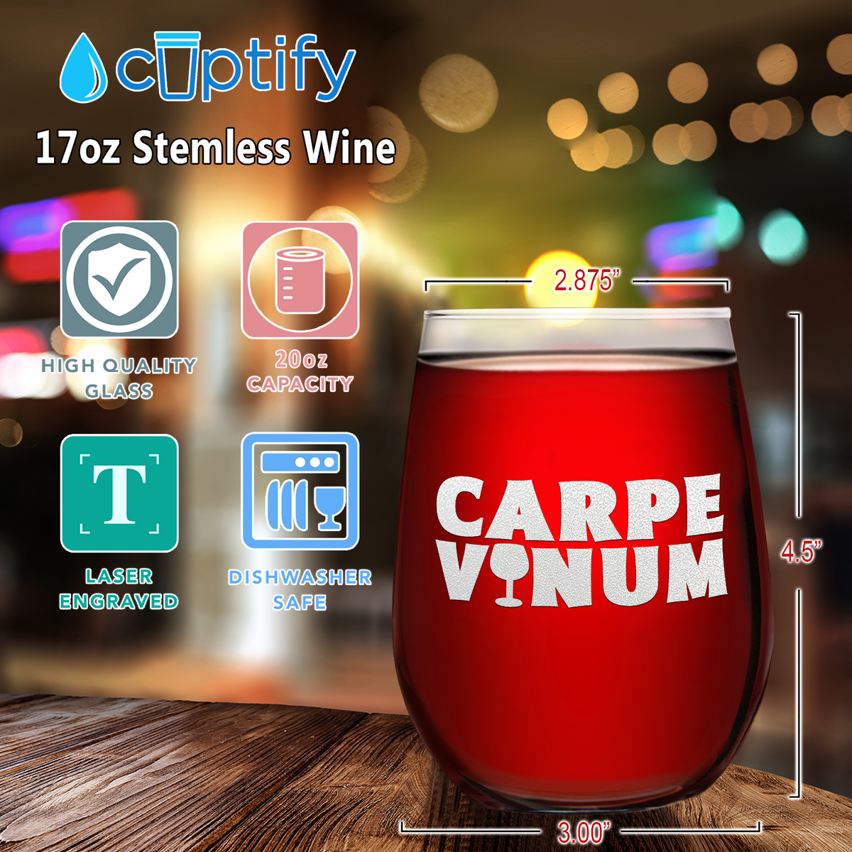 Carpe Vinum on 17oz Stemless Wine Glass
