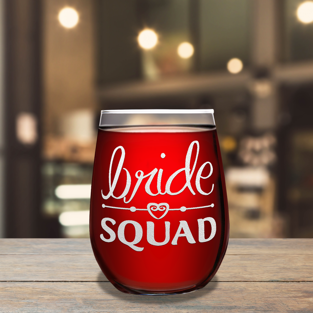 Bride Squad Hearts on 17 oz Stemless Wine Glass
