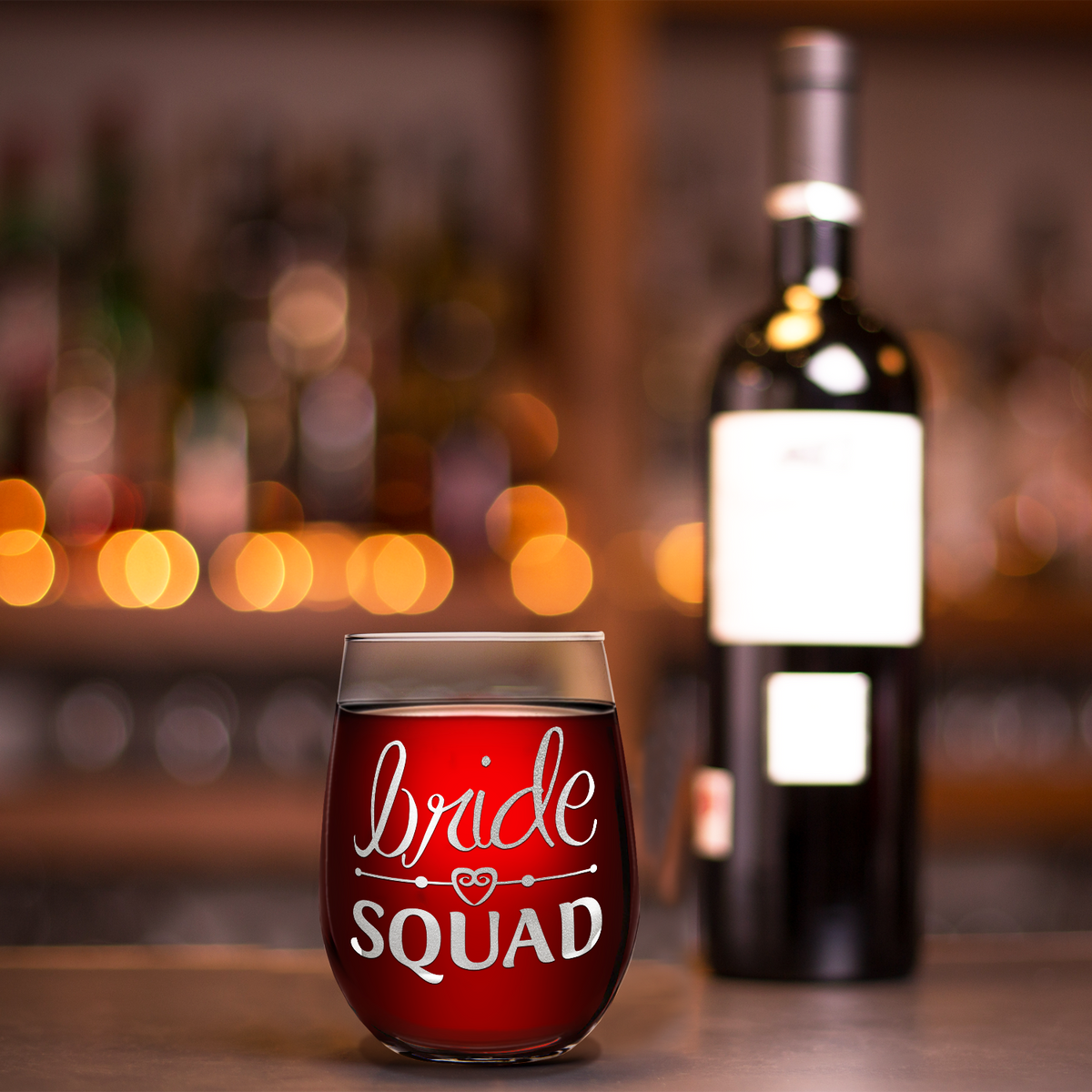 Bride Squad Hearts on 17 oz Stemless Wine Glass