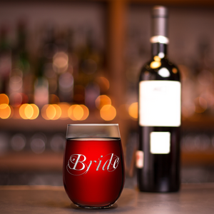 Bride Elegant Etched on 17 oz Stemless Wine Glass