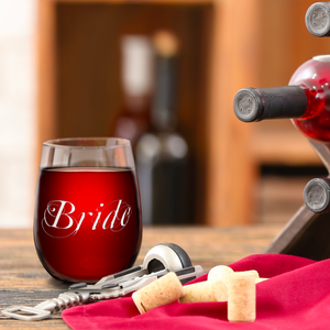 Bride Elegant Etched on 17 oz Stemless Wine Glass