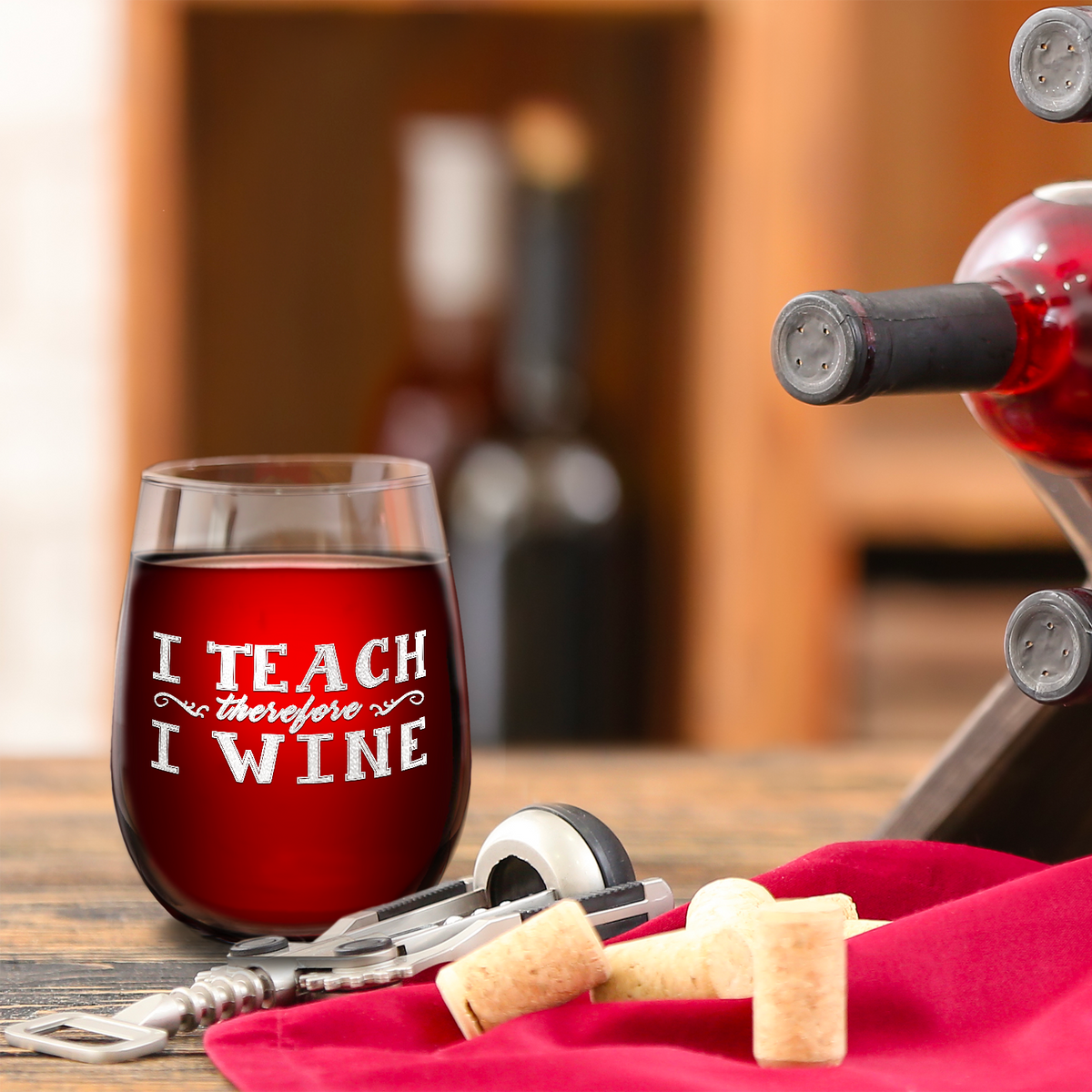 I Teach therefore I Wine on 17oz Stemless Wine Glass