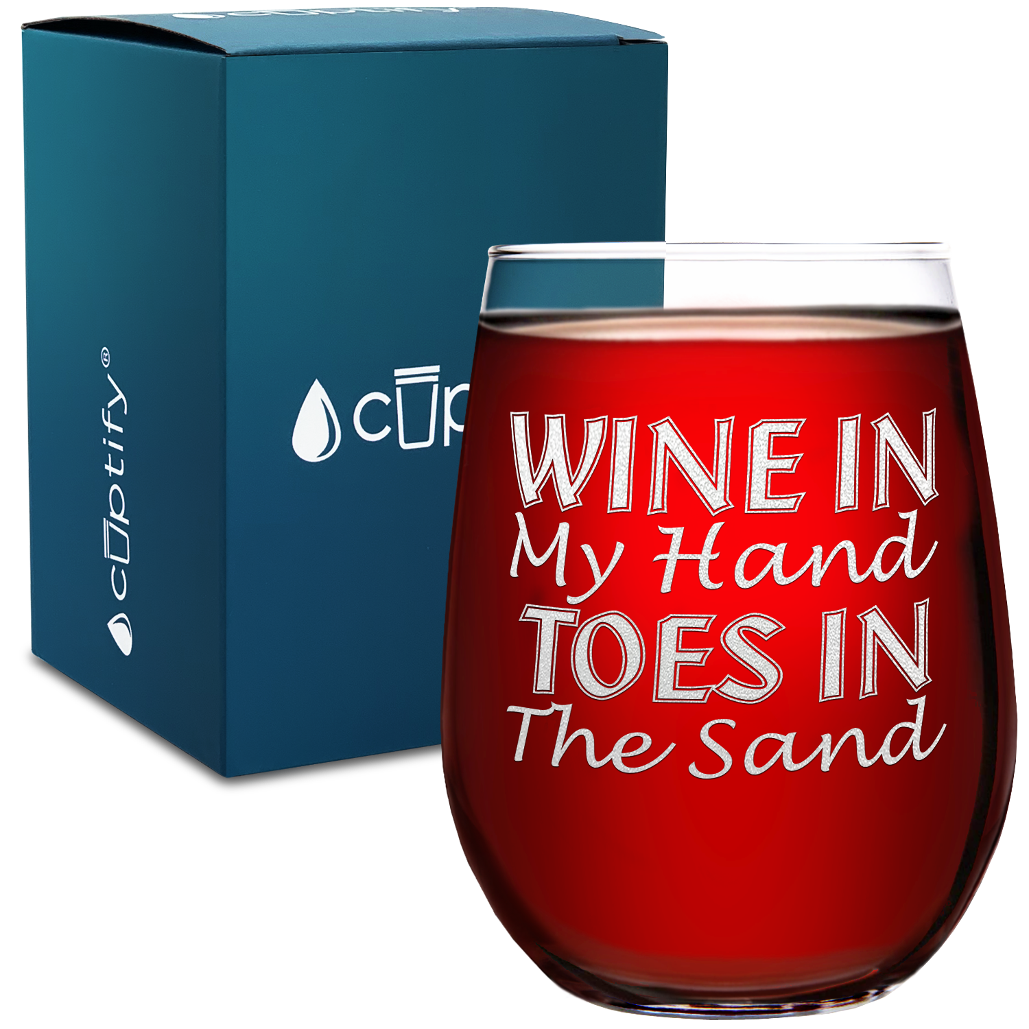 Wine in my Hand Toes in the Sand on 17oz Stemless Wine Glass
