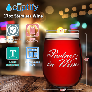 Partners in Wine on 17oz Stemless Wine Glass