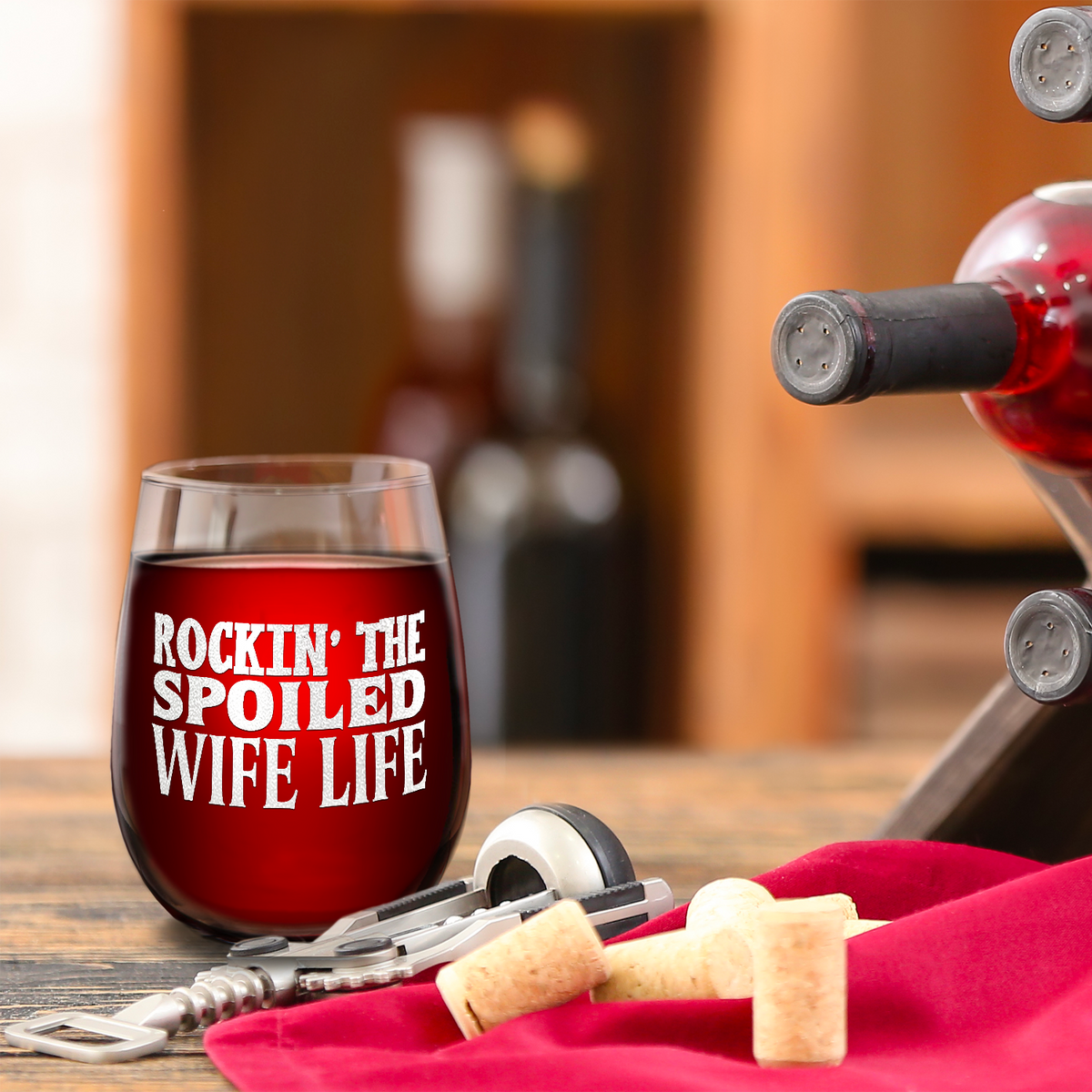 Rockin the Spoiled Wife Life on 17oz Stemless Wine Glass