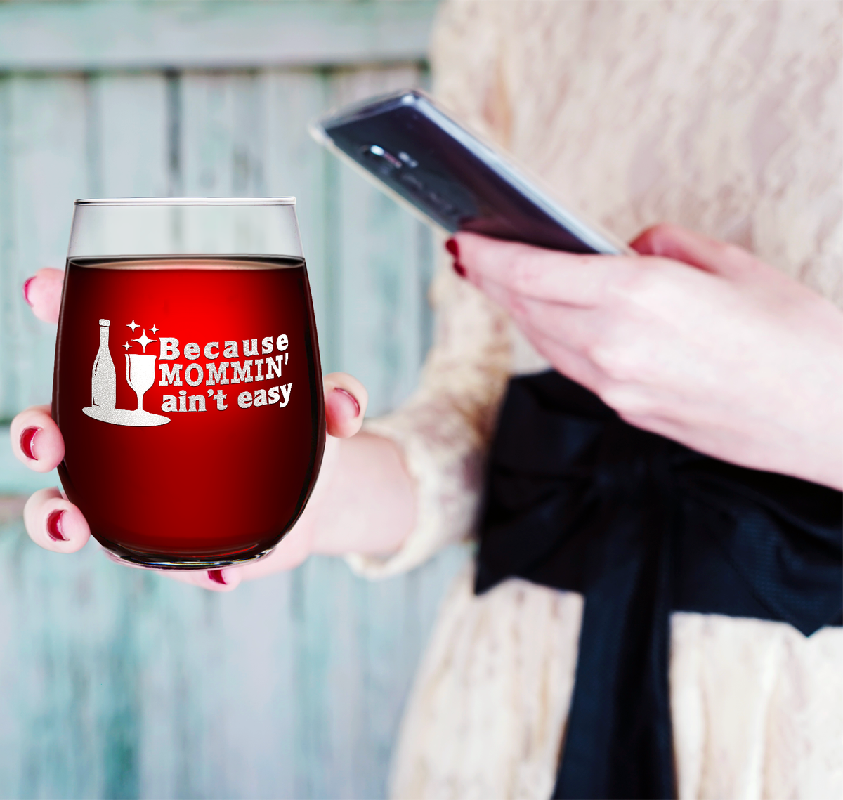 Because Mommin Aint Easy on 17oz Stemless Wine Glass