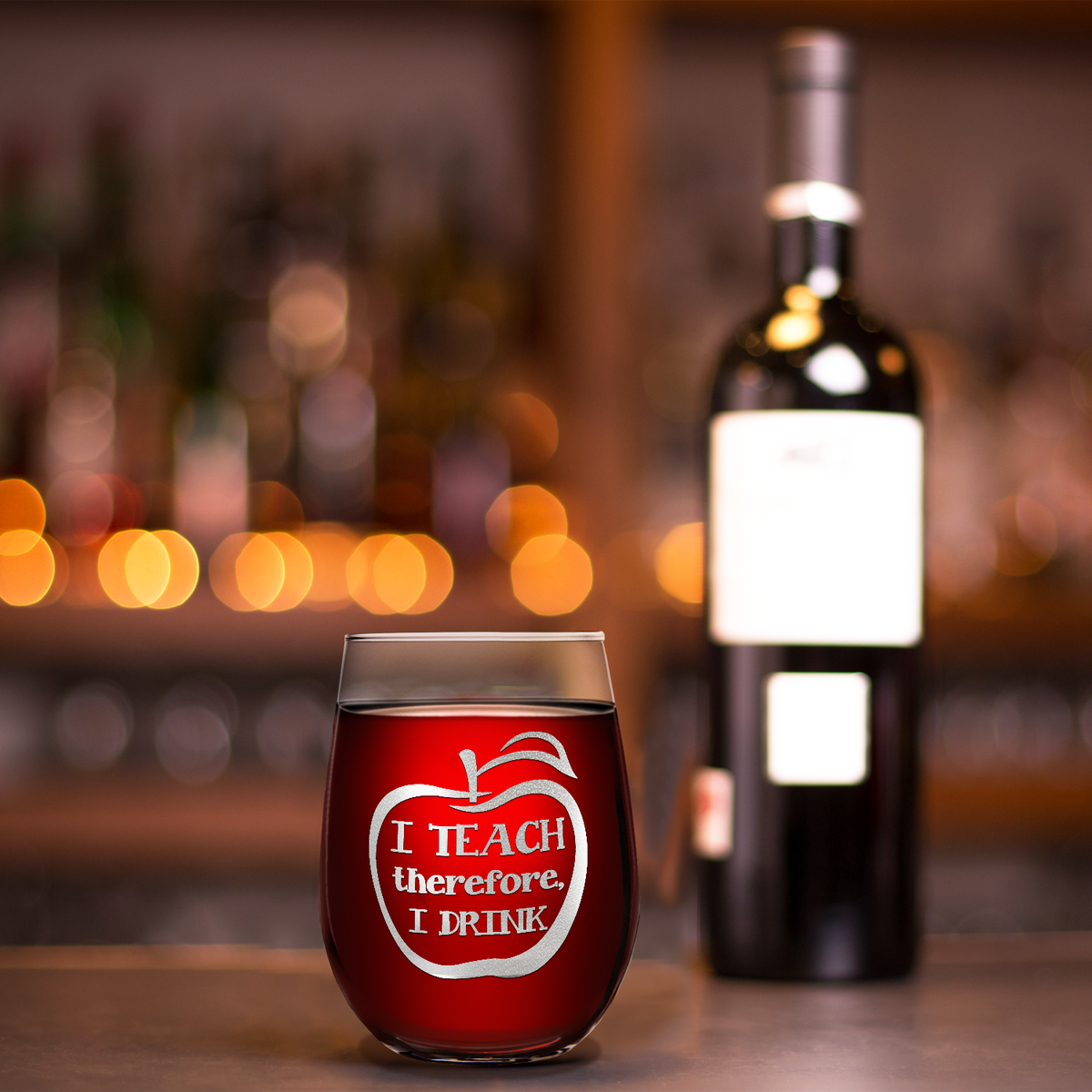 I Teach Therefore I Drink on 17oz Stemless Wine Glass