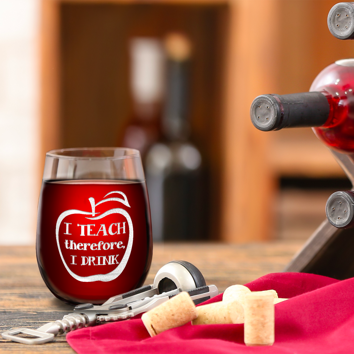 I Teach Therefore I Drink on 17oz Stemless Wine Glass