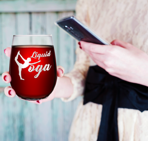 Liquid Yoga on 17oz Stemless Wine Glass