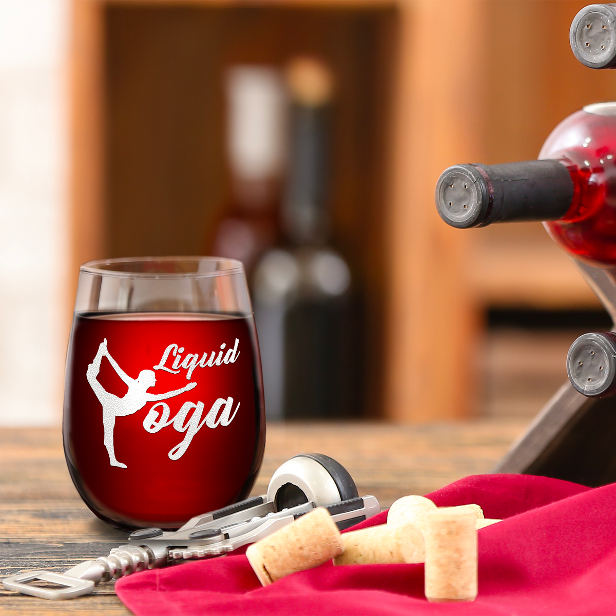 Liquid Yoga on 17oz Stemless Wine Glass