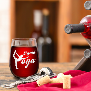 Liquid Yoga on 17oz Stemless Wine Glass