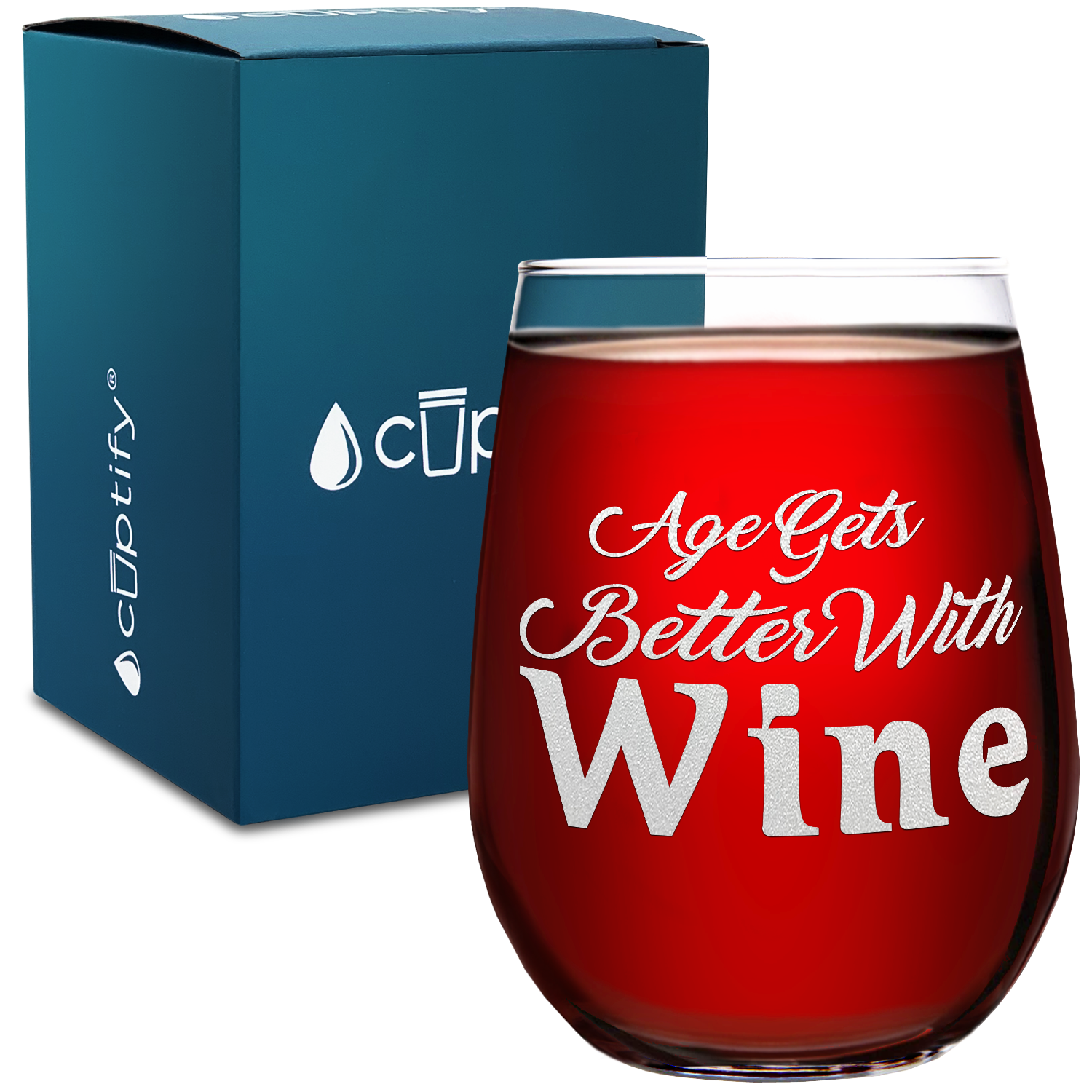Age Gets Better with Wine on 17oz Stemless Wine Glass
