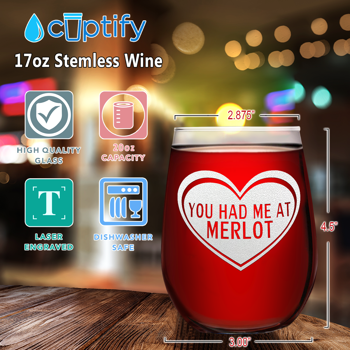You had me at Merlot on 17oz Stemless Wine Glass