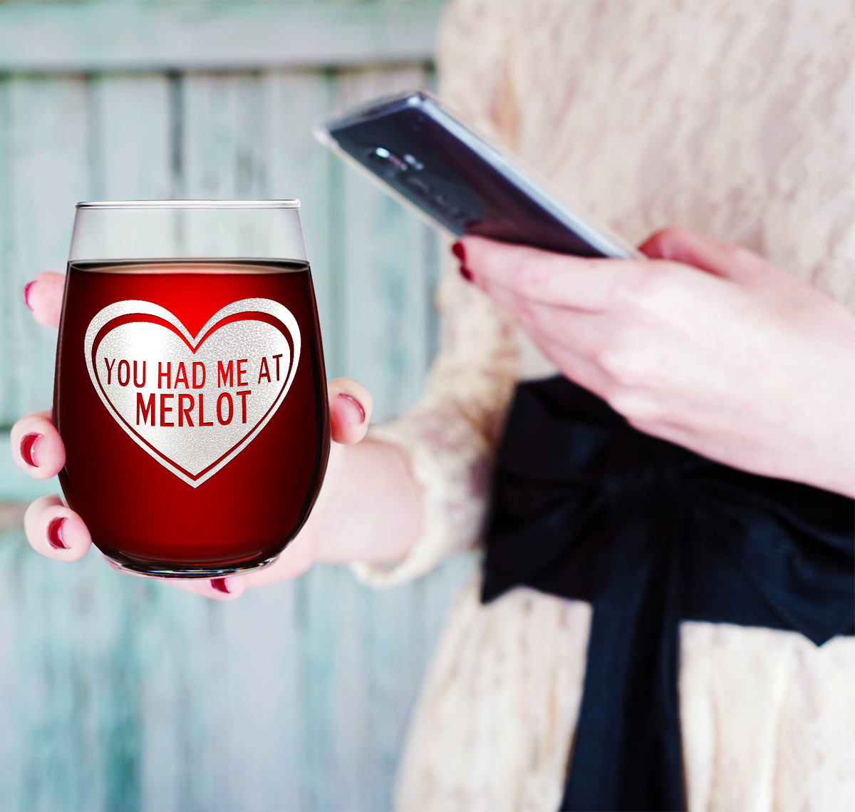 You had me at Merlot on 17oz Stemless Wine Glass