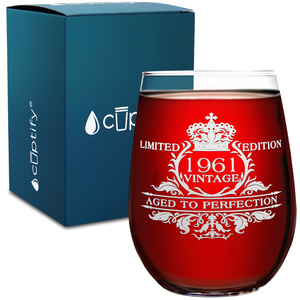 60th Birthday Limited Edition Vintage 17oz Stemless Wine Glass