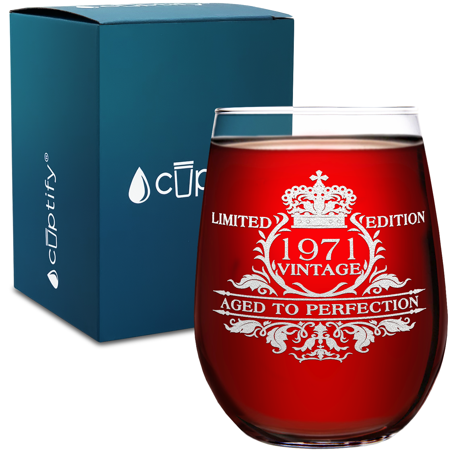 50th Birthday Limited Edition Vintage 17oz Stemless Wine Glass