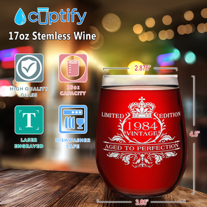 37th Birthday Limited Edition Vintage 17oz Stemless Wine Glass