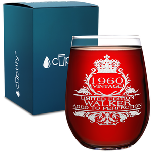 Personalized Limited Edition Vintage 17oz Stemless Wine Glass