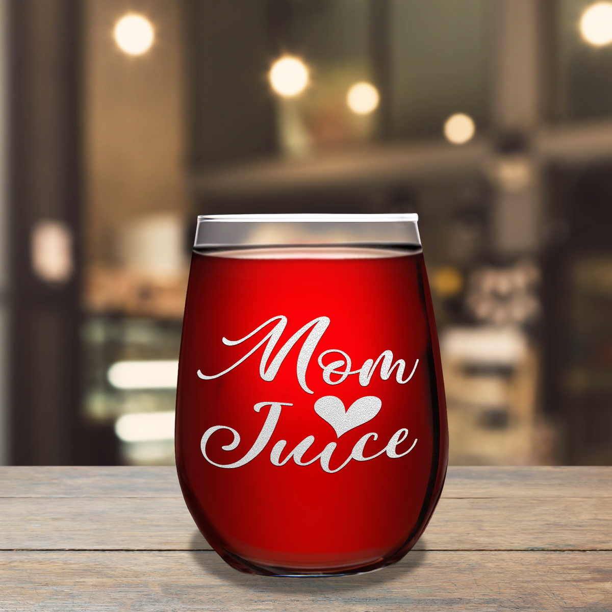 Mom Juice on 17oz Stemless Wine Glass