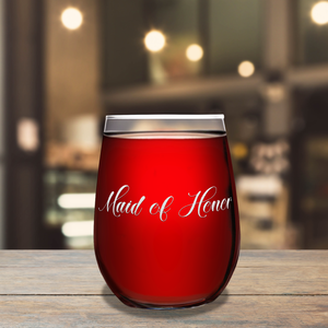 Maid of Honor Etched on 17 oz Stemless Wine Glass