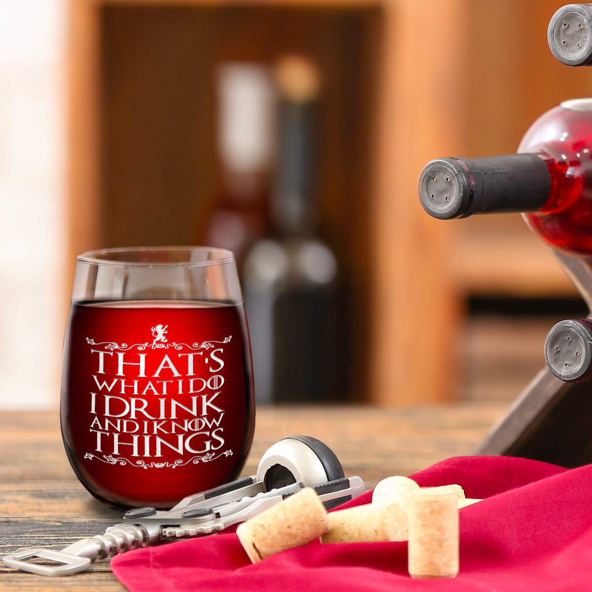 That's What I Do I Drink and I Know Things on 17oz Stemless Wine Glass