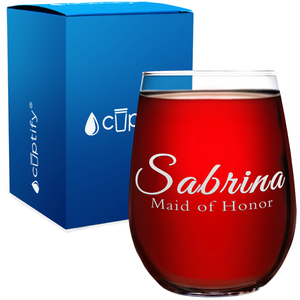Personalized Maid of Honor Etched on 17 oz Stemless Wine Glass