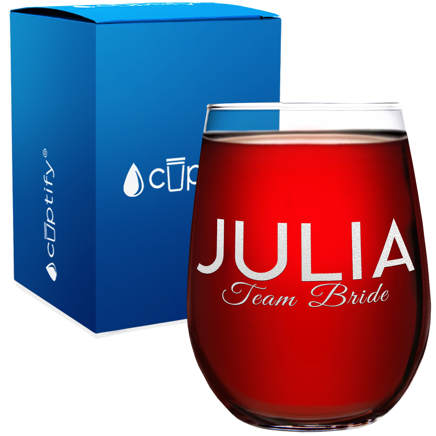 Personalized Team Bride Etched on 17 oz Stemless Wine Glass